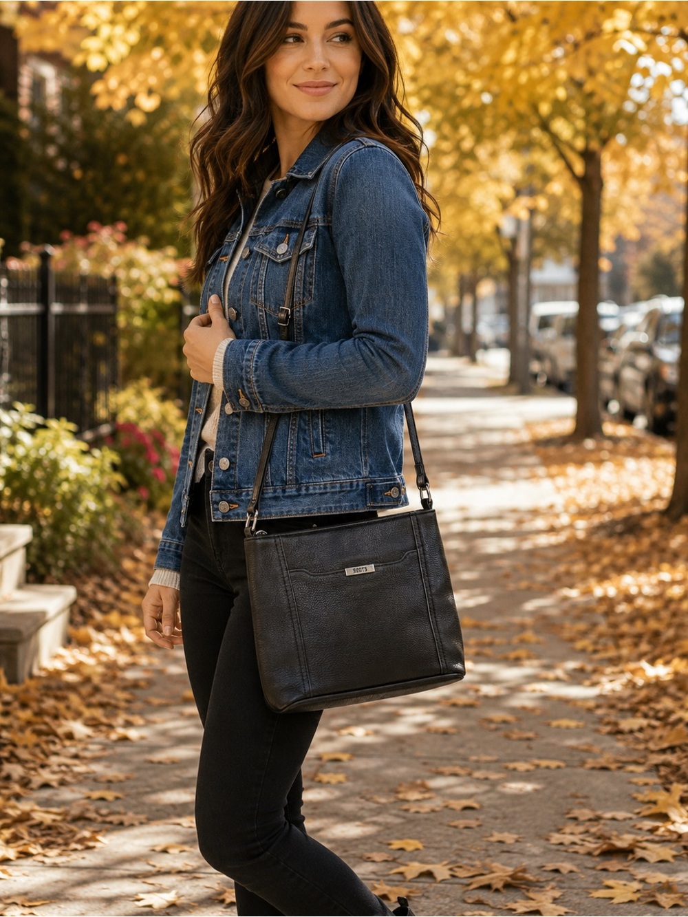 Roots Black Pebbled Crossbody Bag Adjustable Strap Everyday Purse